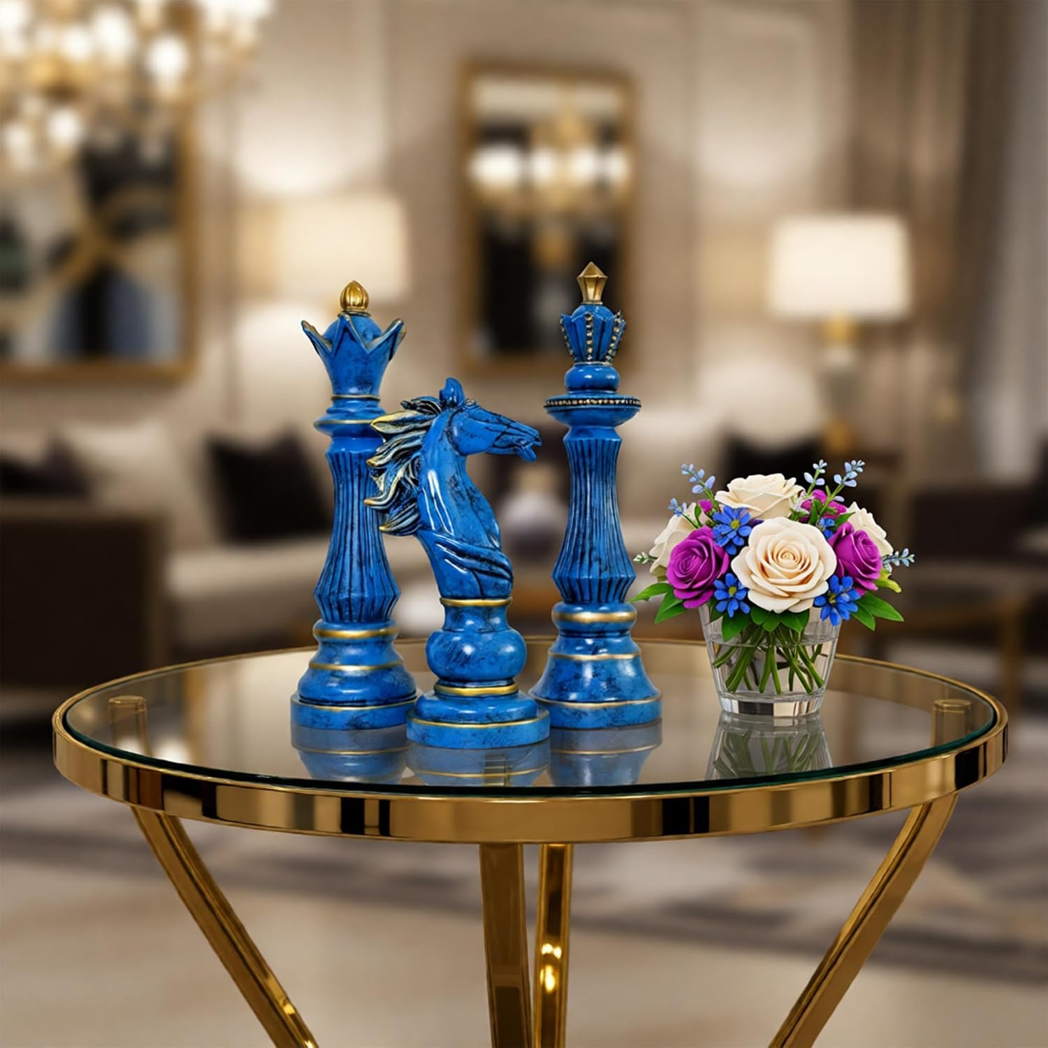 Large Chess Pieces Statue Decor, 3-Piece Knight, King and Queen - Image 2
