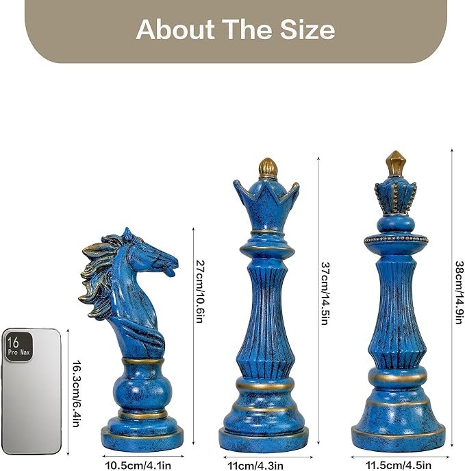 Large Chess Pieces Statue Decor, 3-Piece Knight, King and Queen - Image 3