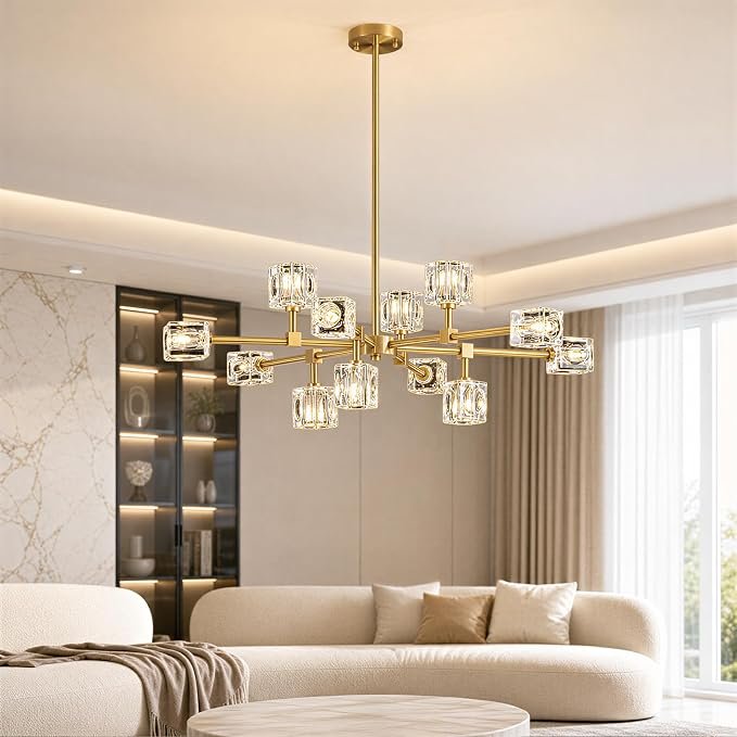 Sputnik Crystal Chandelier with 12-Light,Gold Dining Room Light Fixture - Image 3