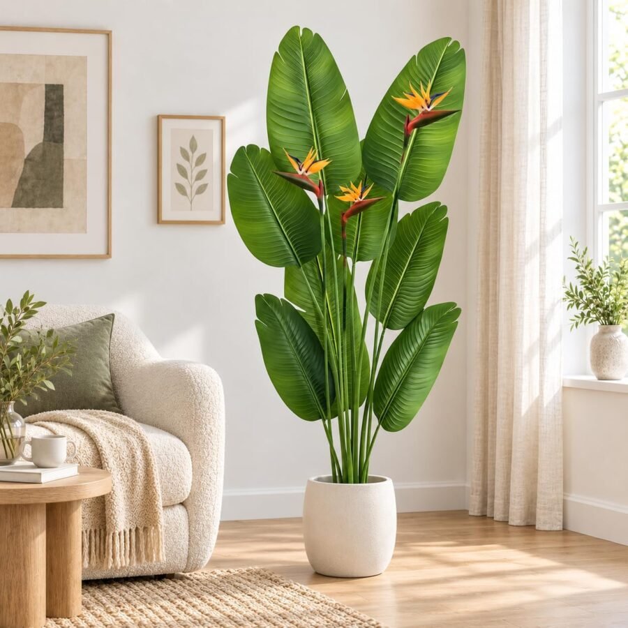 Artificial Bird of Paradise Flowers,5FT Fake Banana Tree for Home & Office